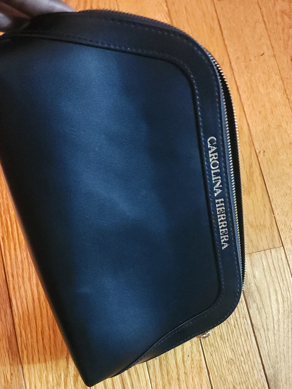 Carolina Herrera Black Leather Women's Toiletry Pouch with Gold Zip